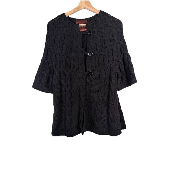 Anthropologie 525 America Short Sleeve Button Down Cable Knit Cardigan Black L - Picture 1 of 8